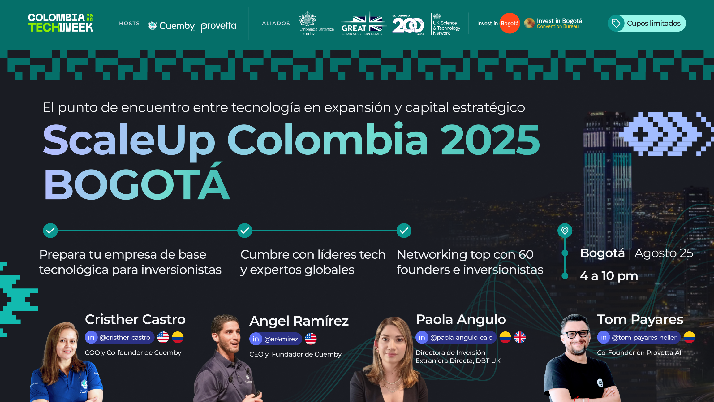 Presentación de los panelistas que estarán presentes en el evento Scaleup Bogotá