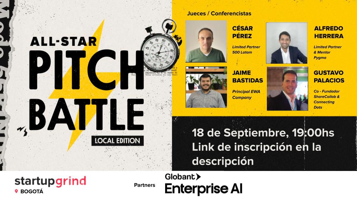 Poster de presentación del Pitch Battle, junto ocn los panelistas invitados que harán parte del jurado